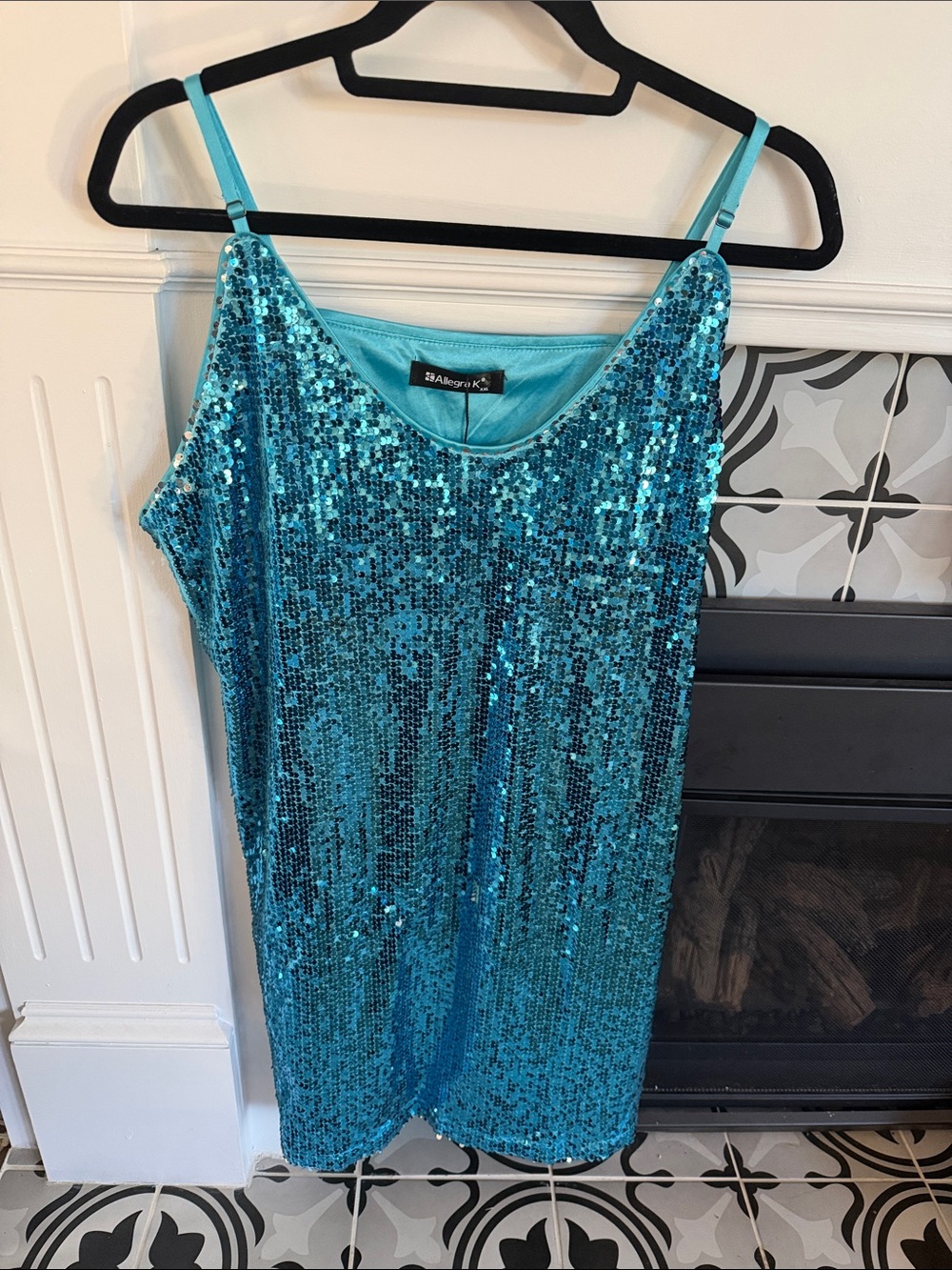 Turquoise Sequin Dress adjustable spaghetti straps